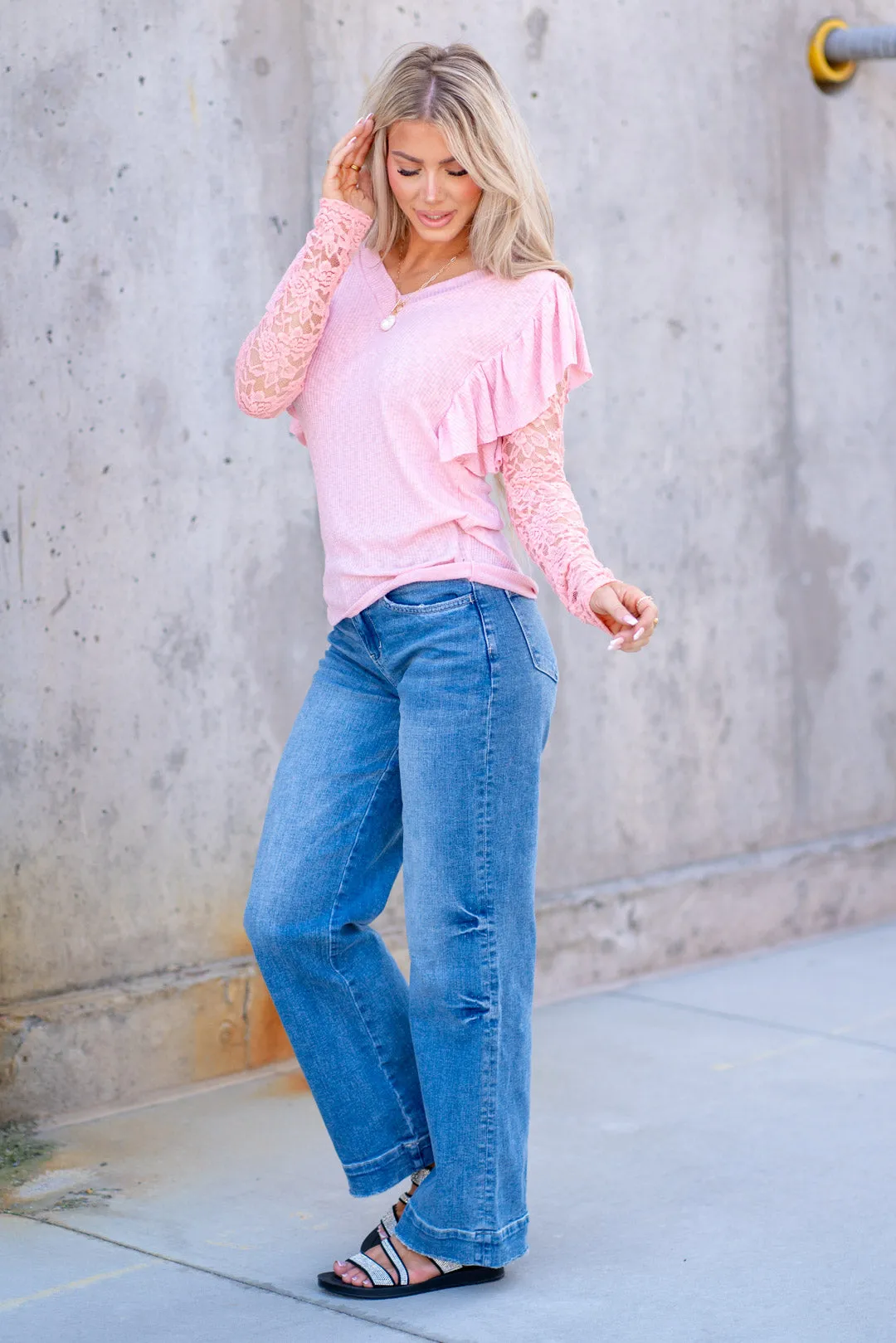 Permissible High Rise Wide Leg Jeans with Trouser Hem Detail